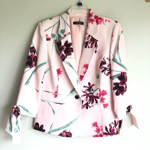 Nine West Pink Floral Blazer Jacket Size 12